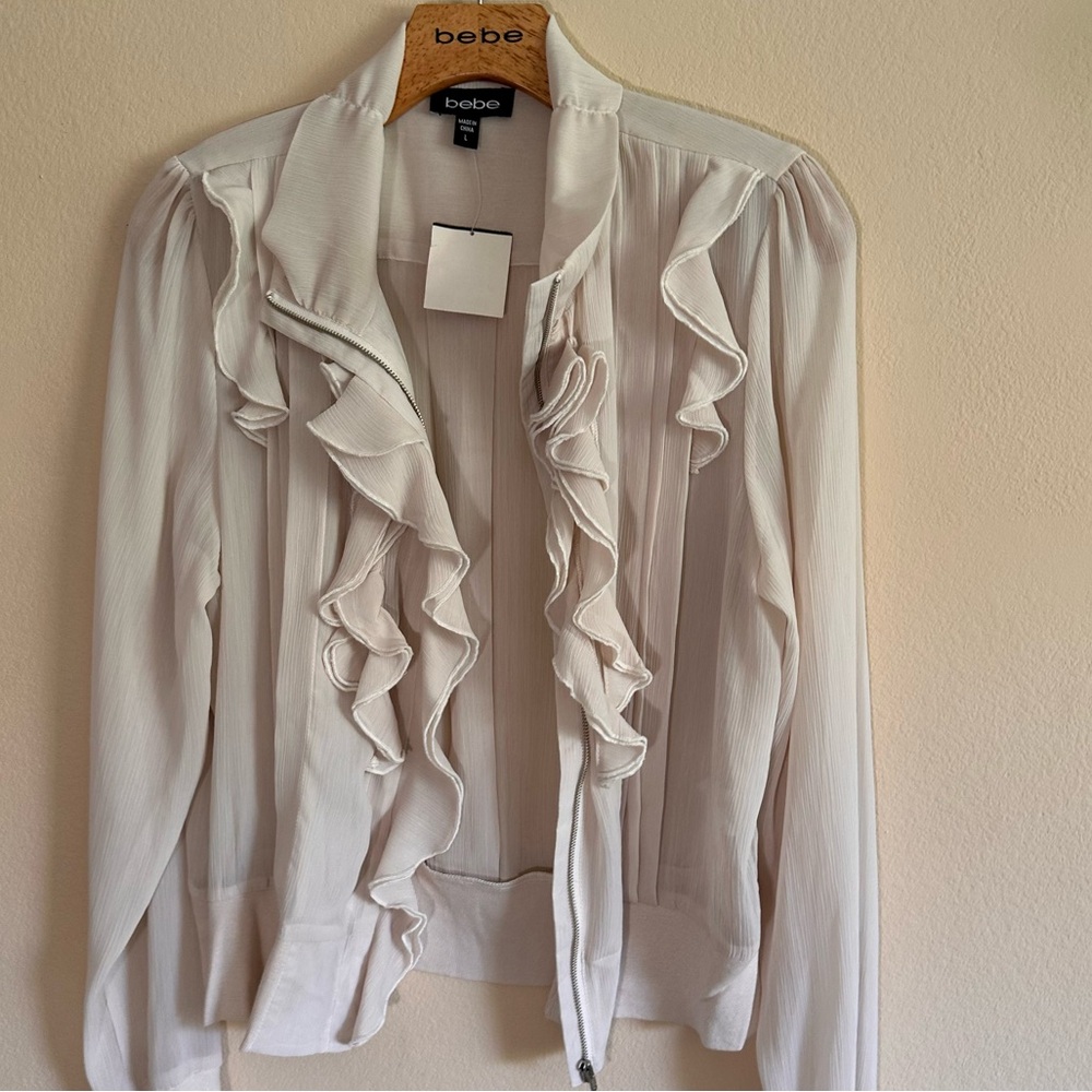 Bebe Bambi Sheer Ruffle Bomber Jacket - Picture 4 of 5